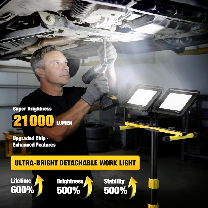 SOARFLY Upgraded LED Work Lights with Stand, 2-Head Adjustable Work Light, Waterproof Tripod Worklights with 16.5 FT Cord for Outdoor & Indoor Job Sites, Workshops, Construction, Garage Lighting - Image 2